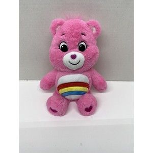 Care Bears Cheer Bear Plush Pink Rainbow Stuffed Animal 14 inches Basic Fun Toy